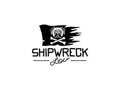 Shipwreck Lou black and white flag logo pug skull and crossbones