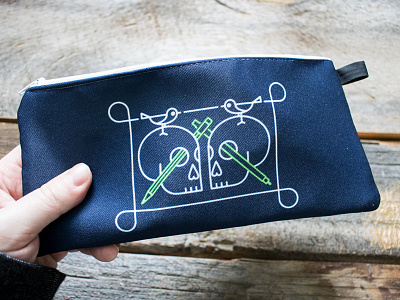 Drawn To Death Pencil Case birds dark blue green illustration micron pencil pencil case skulls white