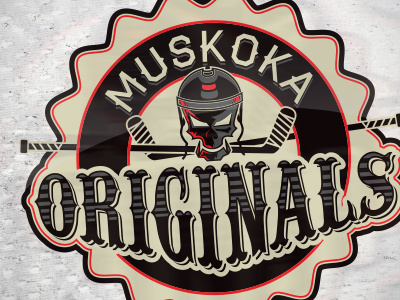 Muskoka Originals beige black grey helmet hockey hockey sticks muskoka red skull