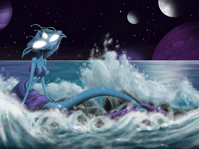 Alien Mermaid adobe photoshop alien alienart digital painting lowbrow lowbrowart mermaid oceanart painting photoshop art photoshop painting space womanart