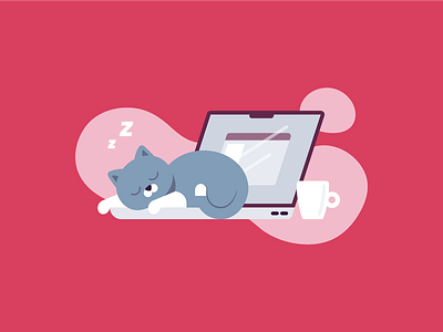 Home Office - Office Cat animal cat computer cute home illustration illustrator notebook office sleep sleeping vector work