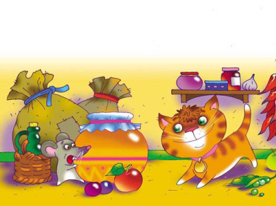 Illustration of a children's book "Vaska-Muska" color funny characters illustration