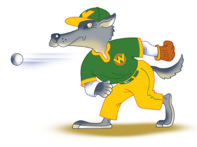 Pitcher, Wolf baseball player animal ball cartoon flat funny icon illustration shot sport uniform sports wolf