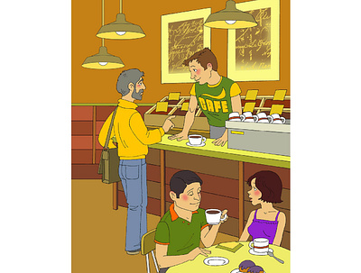 In the cafe. Illustration for an application "Room" cafe illustration people