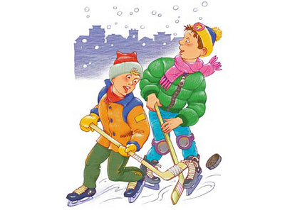 Winter fun for children boy children hockey illustration skates winter