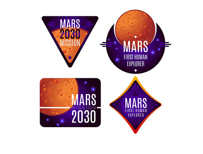 Mars mission 2x2 concept chevron or astronaut patch, poster astronaut banner chevron colonization colony concept cosmos design flight label logo mars mission planet poster space sticker vector