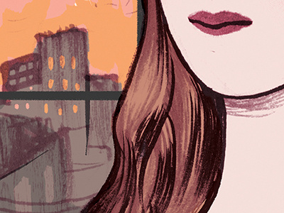 Lips, Hair & City Scape WIP hair illustration lips orange sunset. wip work in progress