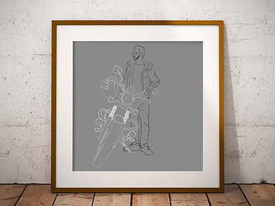 The pose bike biker black digital art grey illustration pose poser raw rider white