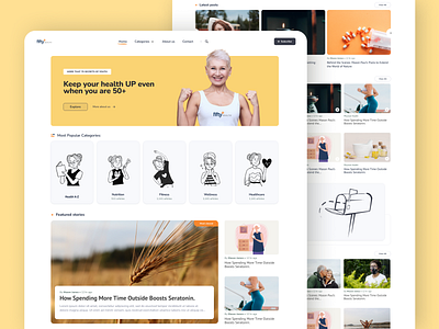 Blog page | Fifty health blog blog post design graphic design health healthy illustration landing life logo mature post sports ui ux web design woman women yellow