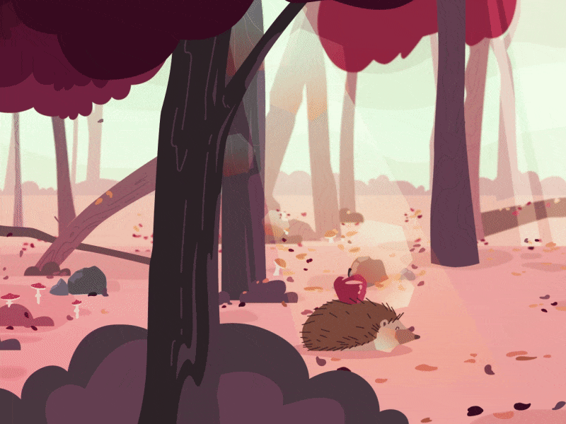 Hedgehog in the forest 2d adobe illustrator after effects animals animation apple autumn fall flat forest gif hedgehog light parallax sun trees