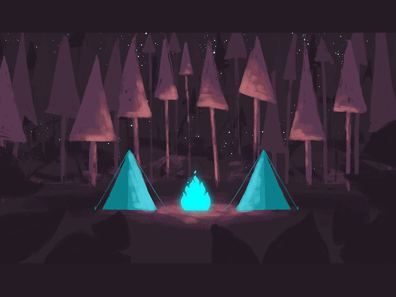In the woods 2d adobe animate adobe photoshop after effects animals animation bear fire forest frame by frame gif loop night stars tent
