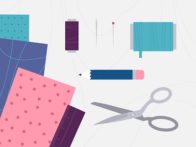 Sewing supplies 2d adobe illustrator elastic illustration niddle pattern pencil pin ruler sew tailor