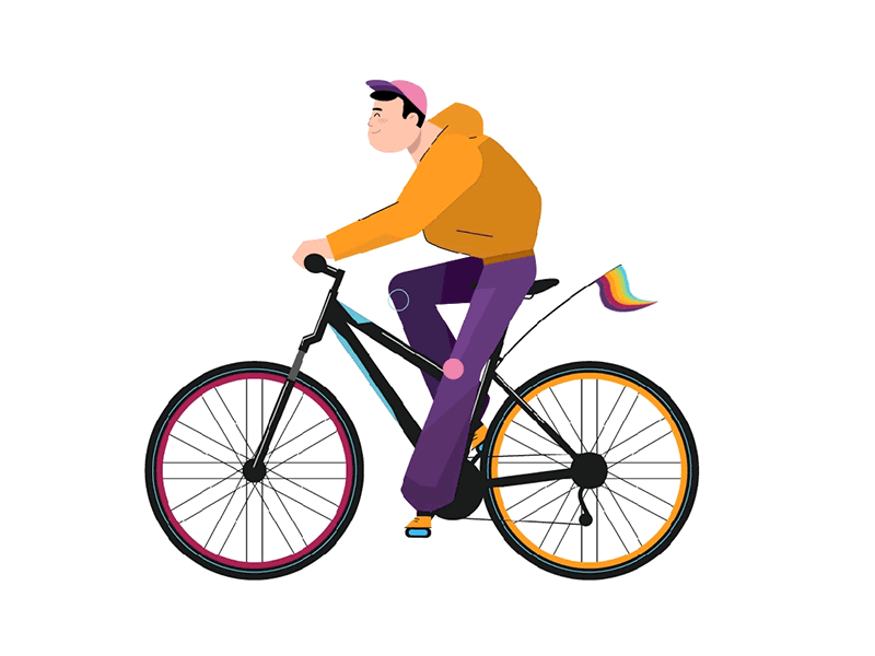I love to ride my bicycle 2d adobe illustrator after effects animation bicycle bike character character animation cycling flat gif illustration lgbt pride rainbow