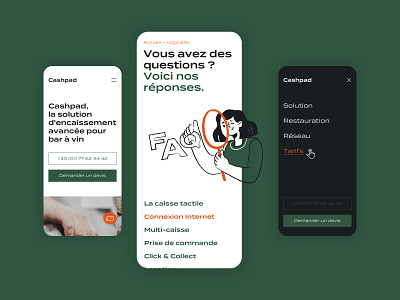 Cashpad Mobile design art button design faq illustration menu mobile design questions ui ui design ux webdesign