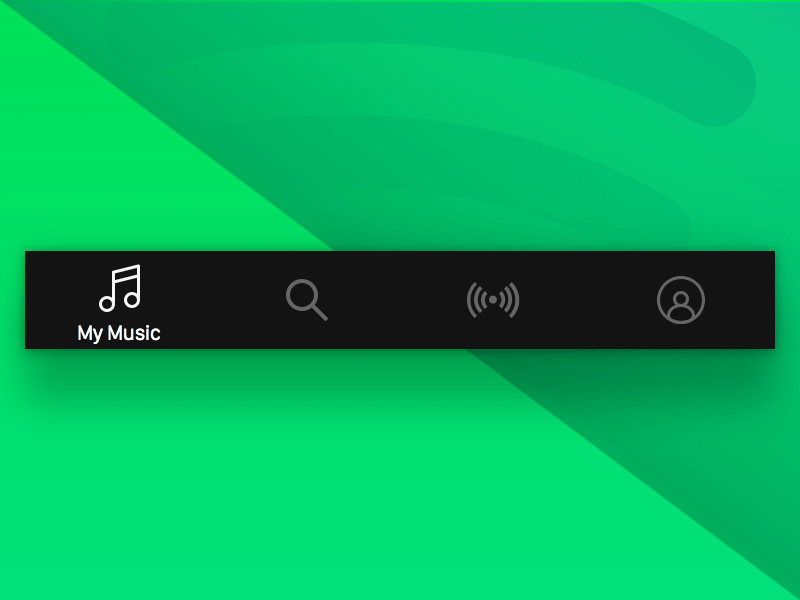 Spotify App - Tab Bar Navigation animation app bar framer icons ios prototype spotify tab