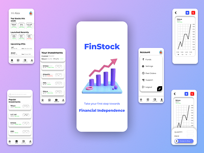 FinStock - stock market tracker app design minimal mobile ui ux