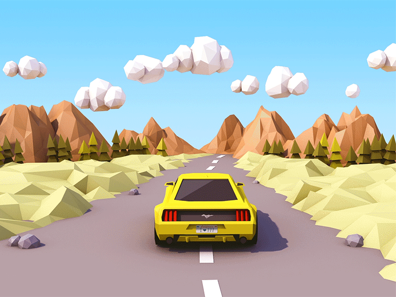 On the road aftereffects animation car cinema4d ford loop lowpoly model mustang road trip vehicle