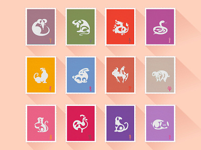 The Chinese Zodiac animals character chinese icon illustrator stamp zodiac