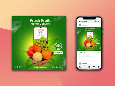 Fresh fruits social media promotion post banner template