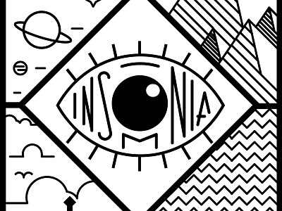 Insomnia animation festival badge black eye illustration logo minimal stroke