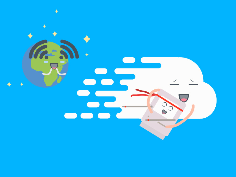 Cloud computer boosting speeding computer cloud flat illustration