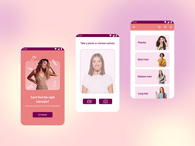 Mobile App for the selection of women's hairstyles design ui ux web