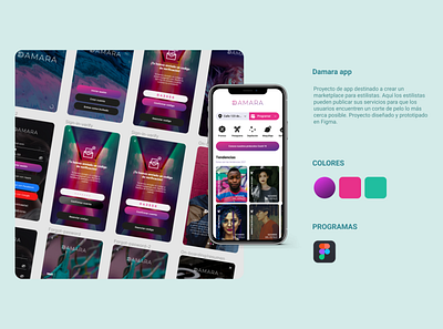 App Damara - Marketplace estilistas app design mobile ui