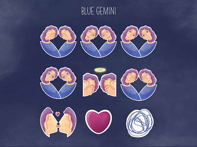 Blue gemini (sticker pack) art artworks character design dribbblers gemini horoscope human illustration sticker
