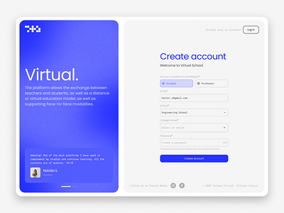 Virtual | Sign Up app dailyui design education graphic design interface school sign up ui user interface ux web web design