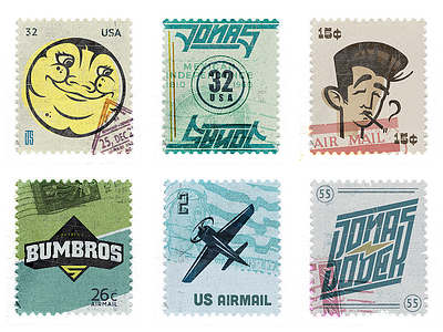 Stamp Set cartoon custom experimental illustration letter postage retro stamp texture type vector vintage