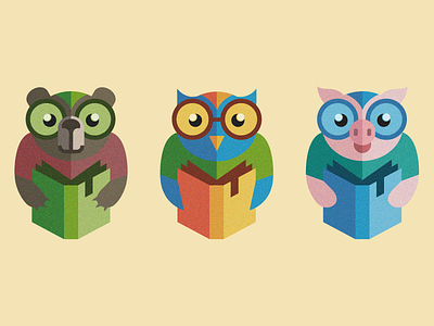 Smart Friends bear book bookmark education flat kids logo manbearpig owl pig reading vector