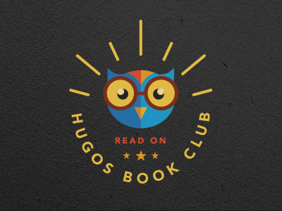 Hugos Book Club badge book branding character club education head kids logo owl triskele vector