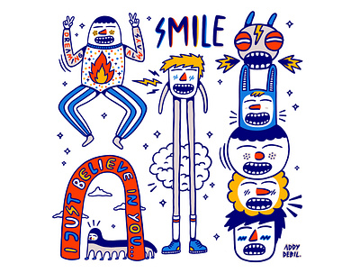 Just Smile More addydebil art artwork believe character characters clown doodle doodleart doodling illustration smile smilemore smiley face surreal art