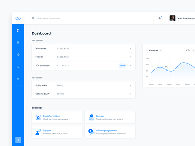 Dashboard hosting company analytic analytics app app design blue charts clean dashboard data sidebar ui ui design user interface ux ux design