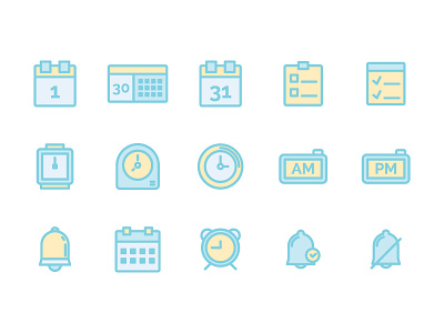 Time & Date Icons coloured date icon iconography outline time