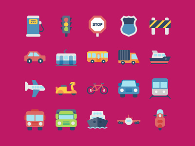 Transportation Icons in Flat app button icon icon pack icon set iconography icons symbol ui ux web