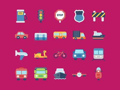 Transportation Icons in Flat