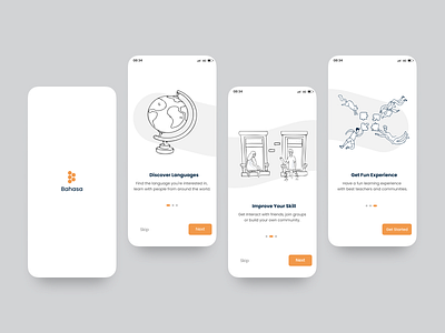 Bahasa - Language Learn App design introduction screen language app mobile app design mobile ui sign in sign up splashscreen ui