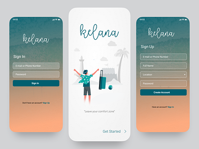 Kelana - Travel App design kelana mobile app design mobile ui sign in sign up splashscreen travel app ui