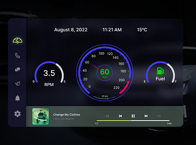 Car Interface (Daily UI - 034) car dailyui dailyuichallenge design figma fuel interface landing page rpm song speed ui