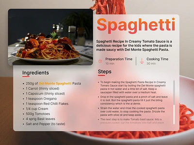 Recipe (Daily UI - 040) dailyui dailyuichallenge delicious design figma food ingredients landing page recipe spaghetti steps ui