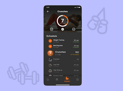 Workout Tracker (Daily UI - 041) dailyui dailyuichallenge design exercises figma fitness illustration ios mobile tracker ui vector workout