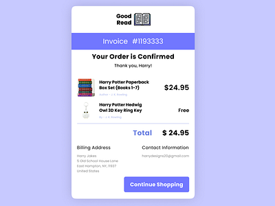 Invoice (Daily UI - 046) books dailyui dailyuichallenge design figma harry potter invoice payment reading series shopping ui