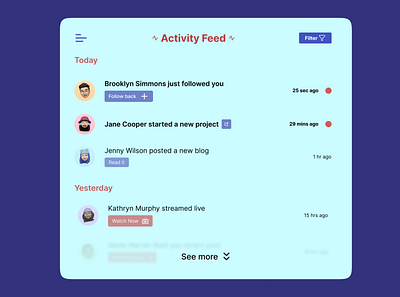 Activity Feed (Daily UI - 047) activity dailyui dailyuichallenge design feed figma landing page live posts project stream ui