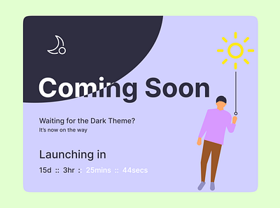 Coming Soon (Daily UI - 048) coming dailyui dailyuichallenge dark design figma illustration landing page launch light mode soon switch timer ui vector