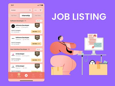 Job Listing (Daily UI - 050) app art company dailyui dailyuichallenge design figma illustration ios job list mobile ui vector