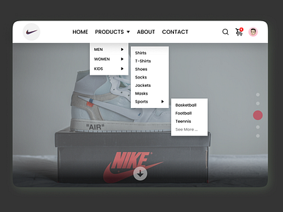 Header Navigation (Daily UI - 053) dailyui dailyuichallenge design figma header landing page navigation nike shoes ui