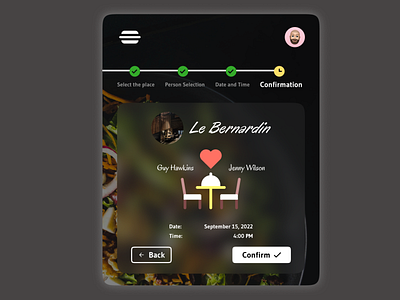 Confirmation (Daily UI - 054) confirmation dailyui dailyuichallenge date design figma food meeting restaurant ui venue
