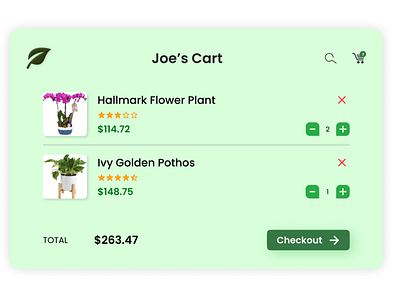 Shopping Cart (Daily UI - 058) cart checkout dailyui dailyuichallenge design figma flowers landing page logo nature plants shopping ui