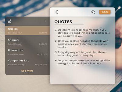 Notes Widget (Daily UI - 065) blur color dailyui dailyuichallenge design figma list notes quotes ui widget